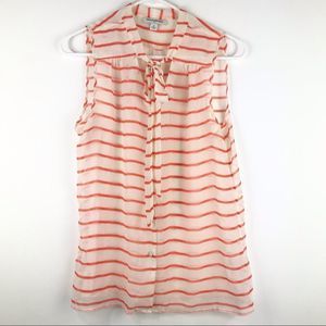 Banana Republic Sleeveless Orange Striped Tie Neck Blouse